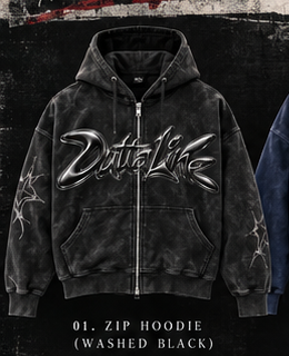 Outta Line washed black zip hoodie